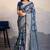 Navy blue zari border dola satin digital printed saree
