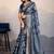 Navy blue zari border dola satin digital printed saree