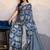 Navy blue zari border dola satin digital printed saree
