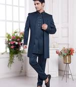 Men's green  3 peice jacket set with imported jaquard silk and faux satin