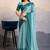 Teal blue satin crepe pearl lace border saree