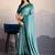 Teal blue satin crepe pearl lace border saree