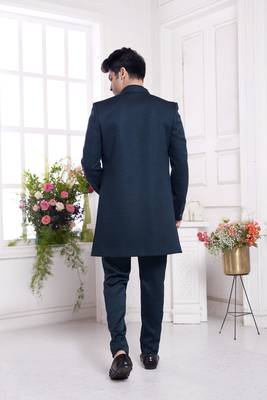 men's green  3 peice jacket set with imported jaquard silk and faux satin 3