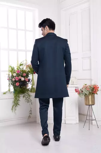 men's green  3 peice jacket set with imported jaquard silk and faux satin
