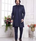 Men's blue  3 peice jacket set with imported jaquard silk and faux satin