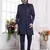 men's blue  3 peice jacket set with imported jaquard silk and faux satin