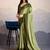Olive green satin crepe pearl lace border saree