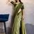 Olive green satin crepe pearl lace border saree