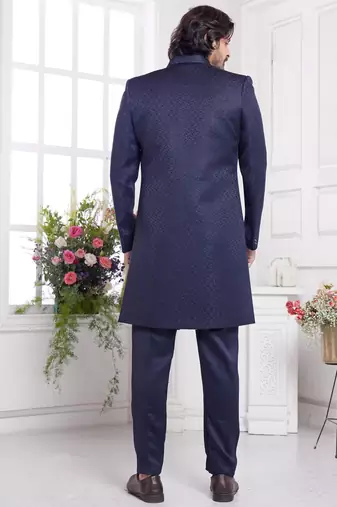 men's blue  3 peice jacket set with imported jaquard silk and faux satin