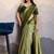 Olive green satin crepe pearl lace border saree