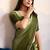 Olive green satin crepe pearl lace border saree
