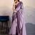 Purple satin crepe pearl lace border saree