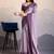 Purple satin crepe pearl lace border saree
