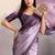 Purple satin crepe pearl lace border saree