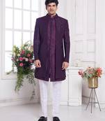 Men's wine  3 peice jacket set with imported jaquard silk and faux satin