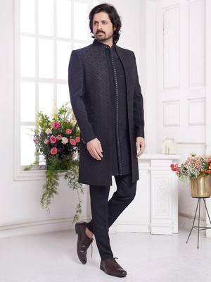 men's black  3 peice jacket set with imported jaquard silk and faux satin 1