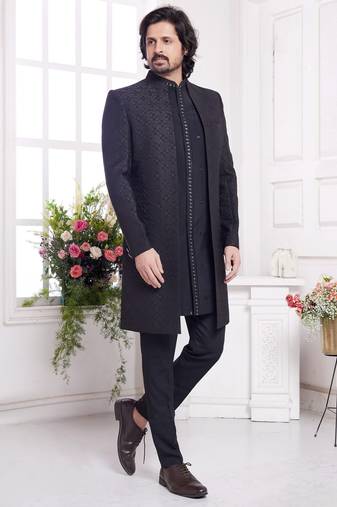 Men's black  3 peice jacket set with imported jaquard silk and faux satin
