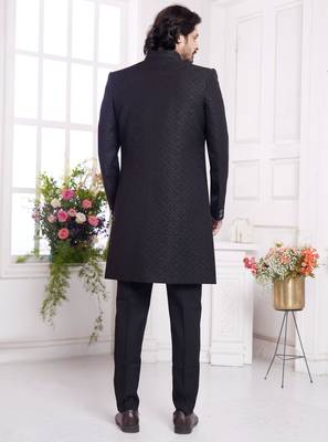 men's black  3 peice jacket set with imported jaquard silk and faux satin 3