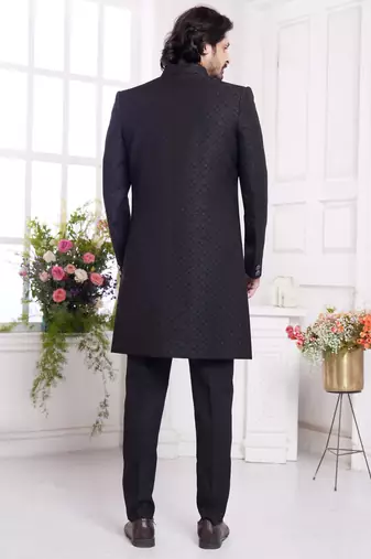 men's black  3 peice jacket set with imported jaquard silk and faux satin