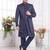 Men's blue  2 peice attach jacket set with imported jaquard silk and faux satin
