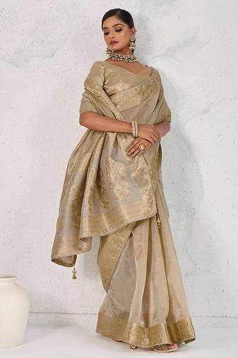 Tissue linen beige woven saree