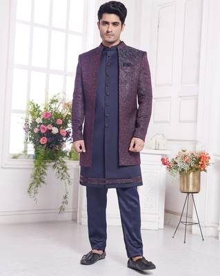 violet 3 peice jacket set with imported jaquard silk and faux satin 1