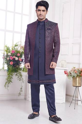 Violet 3 peice jacket set with imported jaquard silk and faux satin