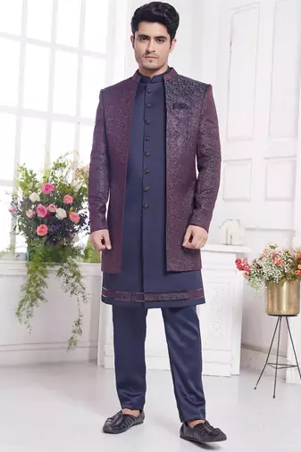 Violet 3 peice jacket set with imported jaquard silk and faux satin