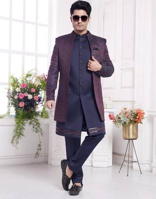 violet 3 peice jacket set with imported jaquard silk and faux satin 2