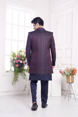 violet 3 peice jacket set with imported jaquard silk and faux satin 3