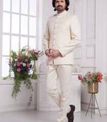 Men's cream  jodhpuri with imported jaquard silk and faux satin