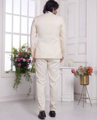 men's cream  jodhpuri with imported jaquard silk and faux satin 3