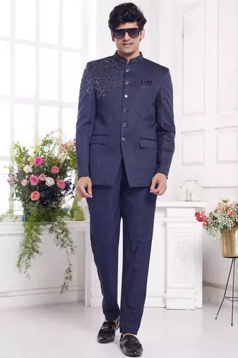 violet jodhpuri with imported jaquard silk and faux satin