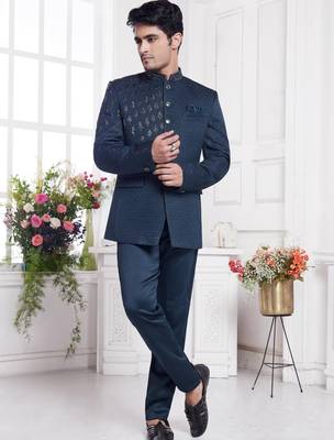 green jodhpuri with imported jaquard silk and faux satin 1