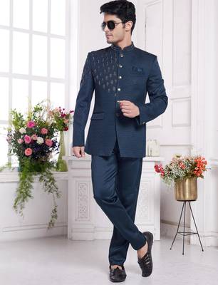 green jodhpuri with imported jaquard silk and faux satin 2
