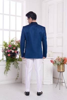 men's blue  jodhpuri with imported jaquard silk and faux satin 3