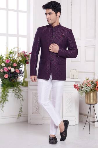 Men's wine  jodhpuri with imported jaquard silk and faux satin