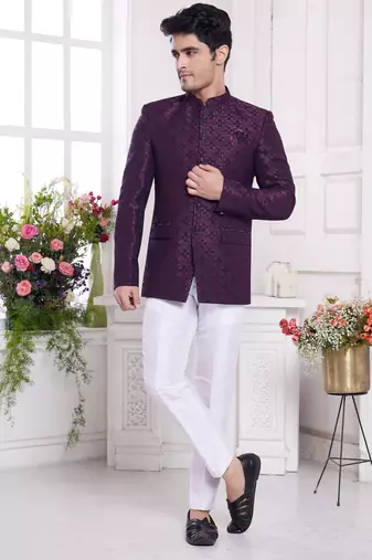 Men's wine  jodhpuri with imported jaquard silk and faux satin