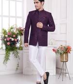 Men's wine  jodhpuri with imported jaquard silk and faux satin