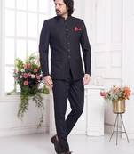 Men's black  jodhpuri with imported jaquard silk and faux satin