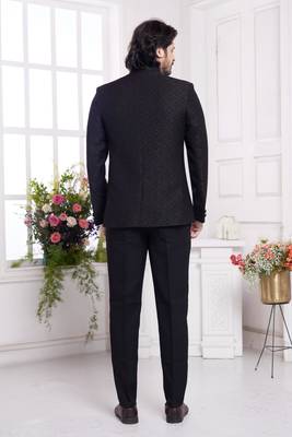 men's black  jodhpuri with imported jaquard silk and faux satin 3