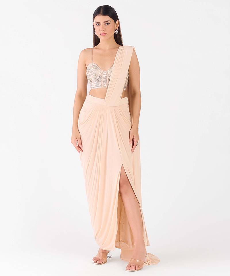 Ivory plain organza saree