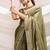 Olive green soft linen tissue border work saree
