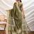 Olive green soft linen tissue border work saree