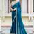 teal blue satin velvet saree with blouse piece