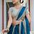 teal blue satin velvet saree with blouse piece