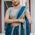 teal blue satin velvet saree with blouse piece