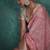 light pink linen blend woven sequin work saree