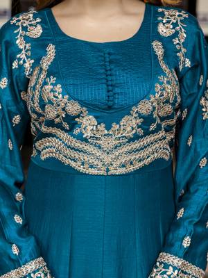 Art Silk Embroidery Work Anarkali Kurta Pant with Net Dupatta Set For Women 5