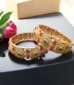 Set of 2 gold plated red & green stone studded bangles